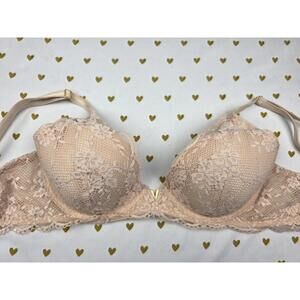 Victorias Secret Lace Accent Plunge Bra 34D Beige Sexy